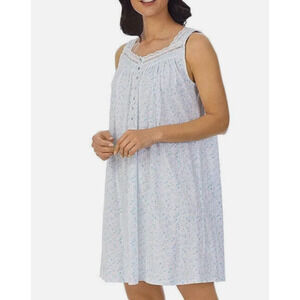 Eileen West White & Blue Dainty Floral Embroidered Nightgown Dress Cotton Medium